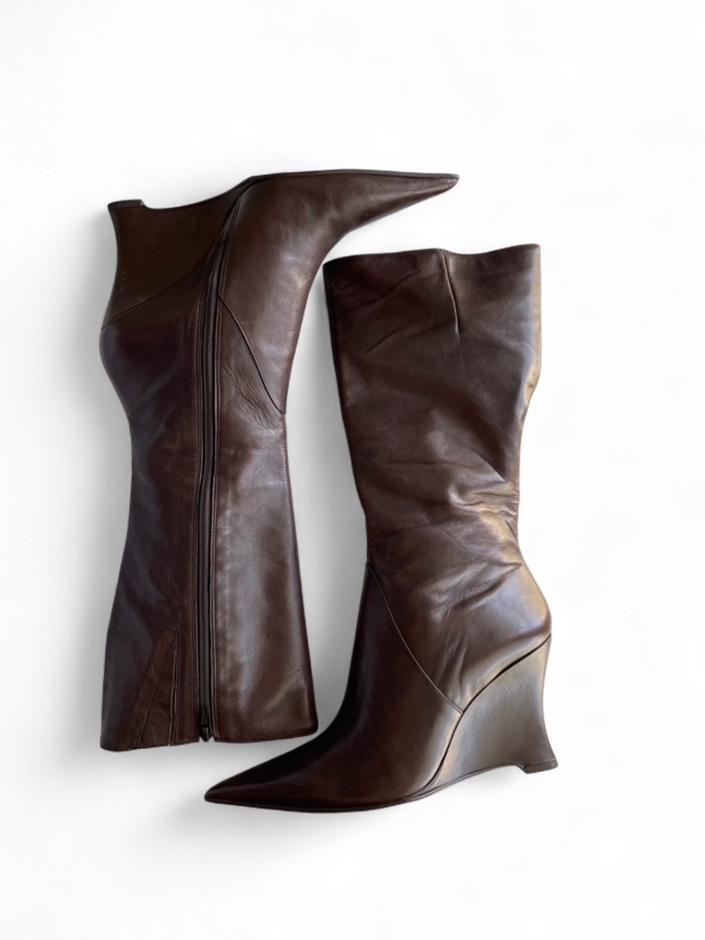 VINTAGE Luichiny Brown Pointed-Toe Wedge Knee Boots